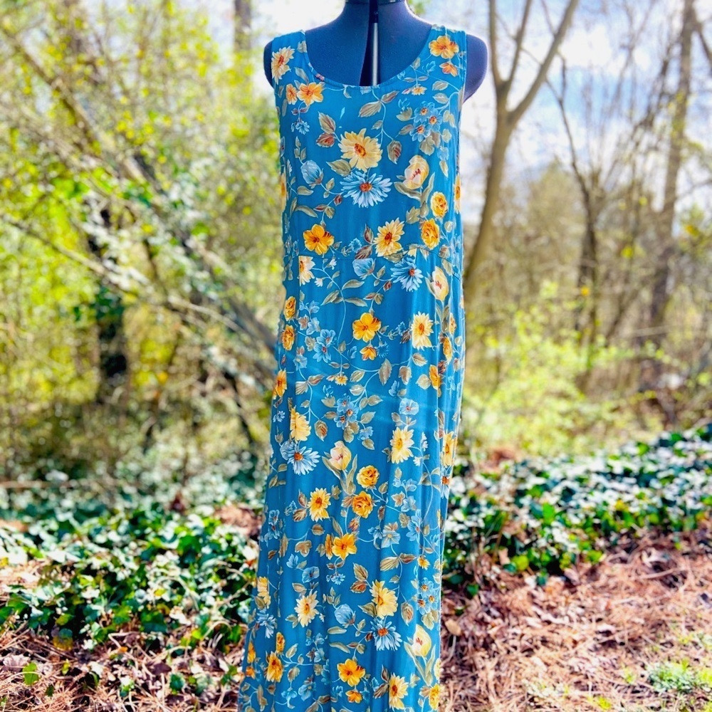 Vintage Floral Boho Cottage Maxi Dress